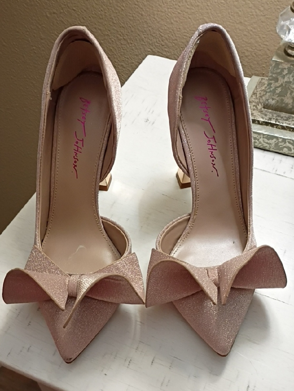 Betsey Johnson Blush Pink Pointed-Toe Bow Pumps